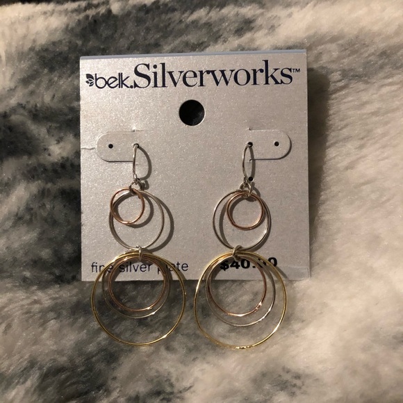 Gold Silver Rose Hoop Earrings, Mixed Metal - Picture 2 of 4